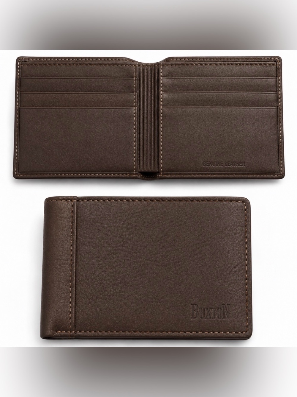 Buxton Men’s Genuine Leather Wallet Brown Bifold Billfold Credit Card NWOT